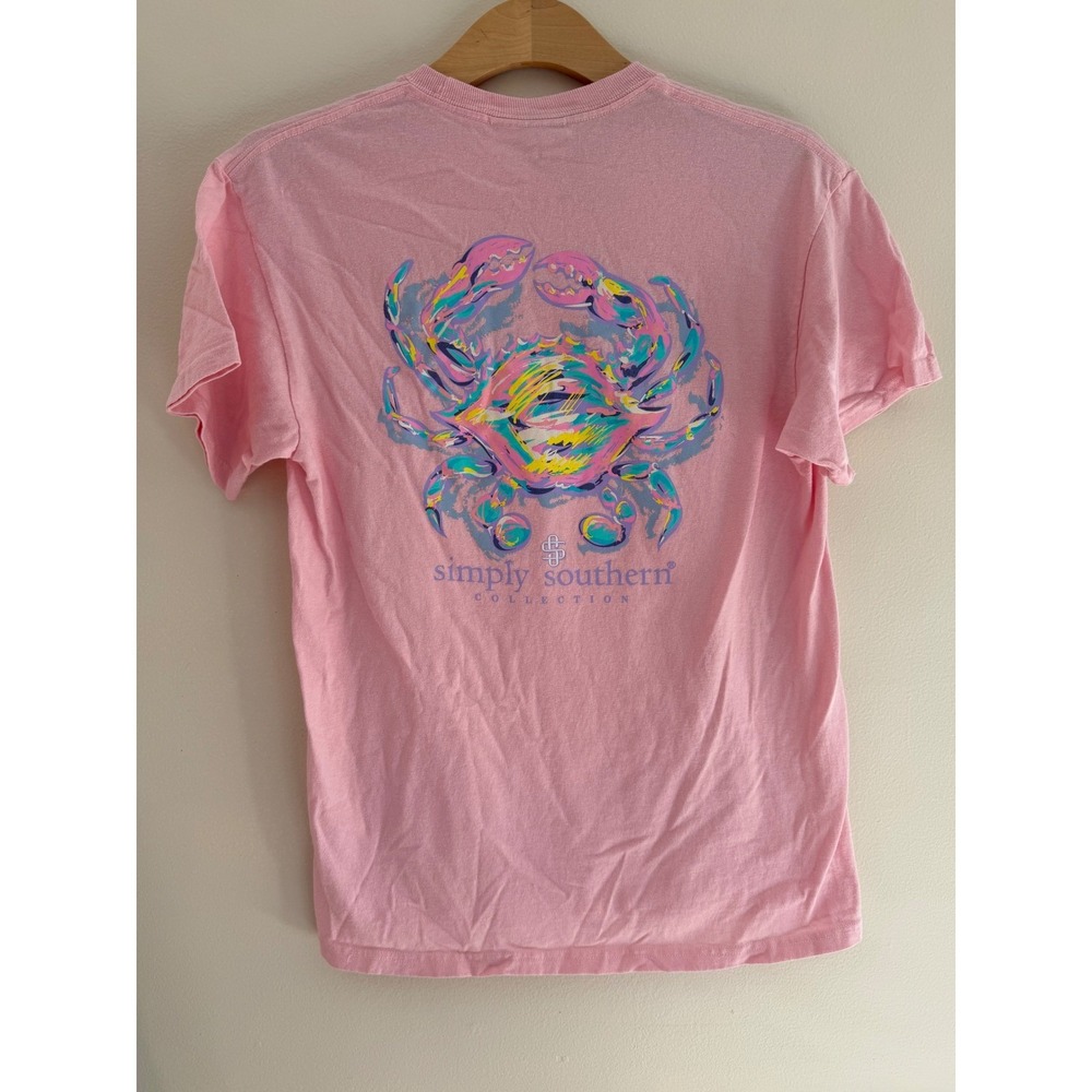 Simply Southern Pink Crab Graphic Short Sleeve T-Shirt Women Medium